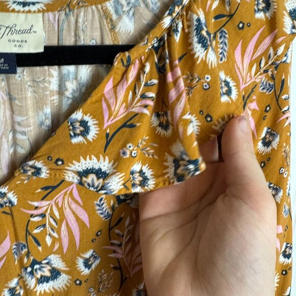 Universal Thread Yellow/Brown Floral Defined Waist Midi Dress R11 - Picture 4 of 6